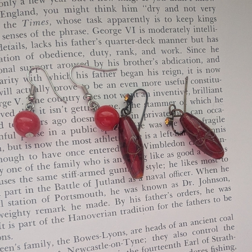 Two Pairs Of Red Beaded Earrings
